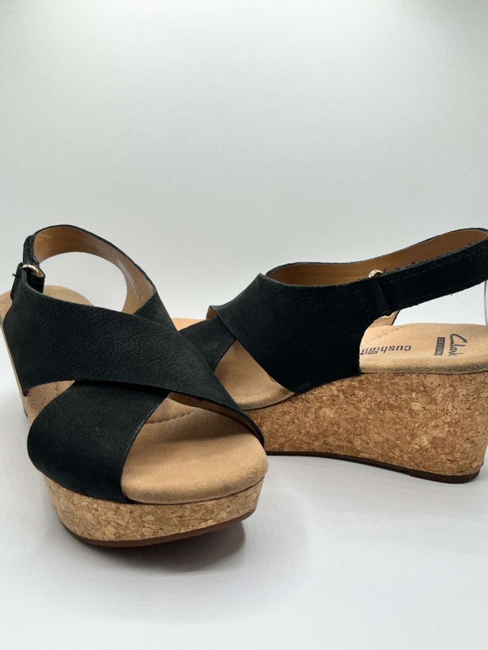 CLARKS Black Annadel Eirwyn Wedge Sandal Size 5